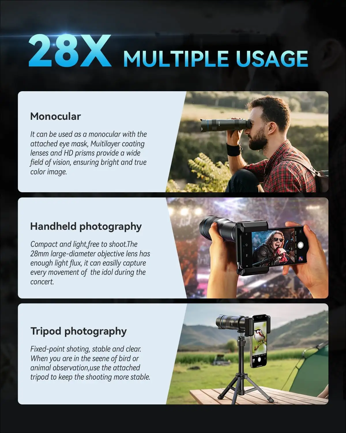 MIAO LAB High Power 28X HD Telephoto Lens with Phone Tripod - 71ZnsELoVWL._AC_SL1500_